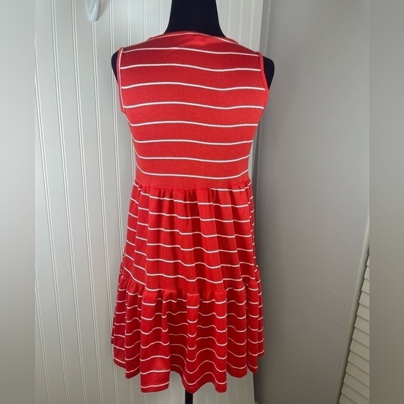 See You Monday Womens Red White Striped Sleeveless Ruffle Mini Dress Size Small - Picture 3 of 5